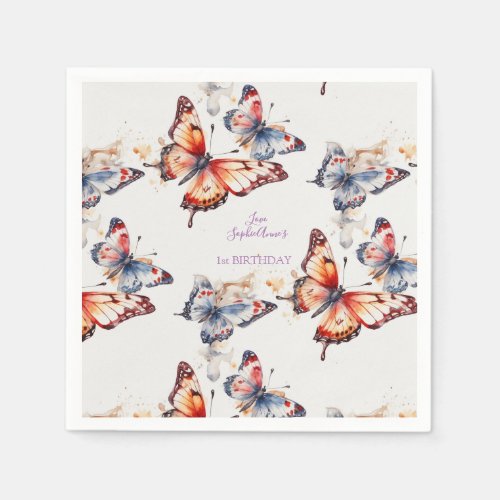 Elegant Watercolor Playful Butterflies Custom  Napkins