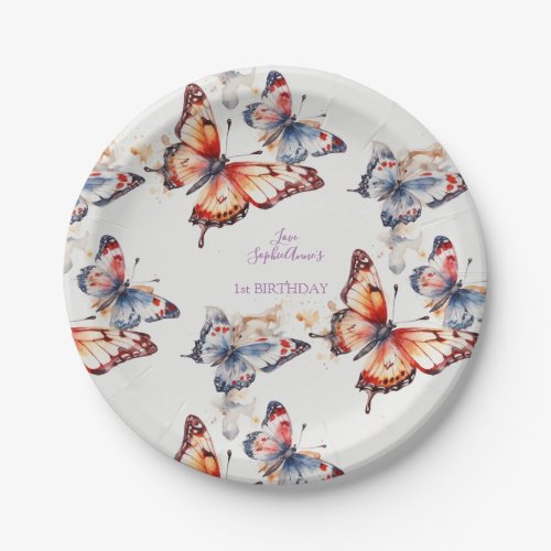 Elegant Watercolor Playful Butterflies Custom  Paper Plates