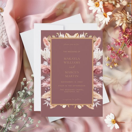 Elegant Watercolor Plum Boho Wedding Invitation 