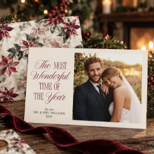 Elegant Watercolor Poinsettia 1stChristmas Photo Holiday Card