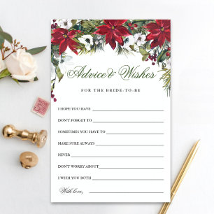 Elegant Watercolor Poinsettia Bridal Advice Card