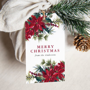 Elegant Watercolor Poinsettia Christmas Gift Tags