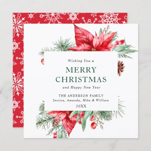 Elegant Watercolor Poinsettia Christmas Greeting Holiday Card