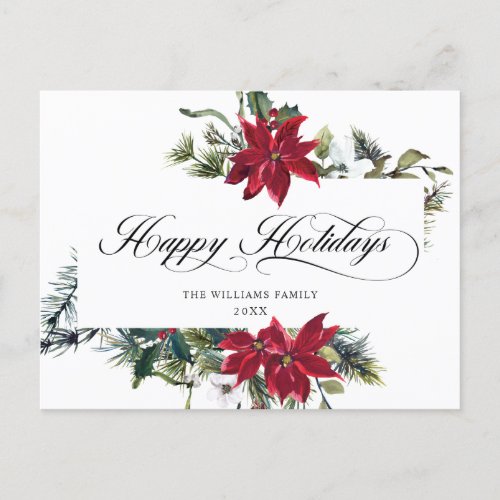 Elegant Watercolor Poinsettia Christmas Greeting Holiday Postcard