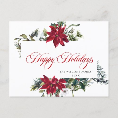 Elegant Watercolor Poinsettia Christmas Greeting Holiday Postcard