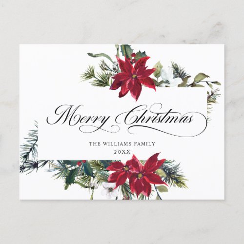 Elegant Watercolor Poinsettia Christmas Greeting Holiday Postcard