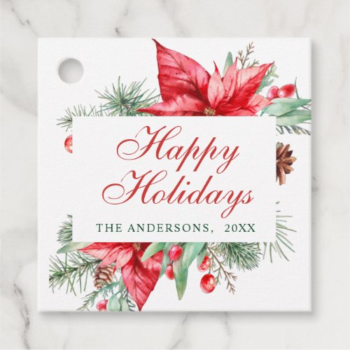 Elegant Watercolor Poinsettia Christmas Holiday Favor Tags