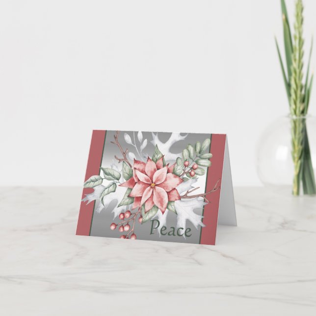 Elegant watercolor poinsettia custom Christmas Holiday Card (Front)