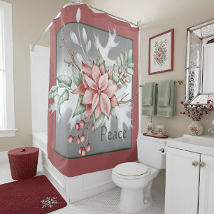 Elegant watercolor poinsettia custom Christmas  Shower Curtain