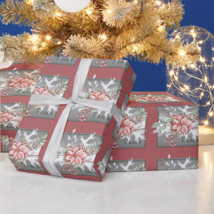 Elegant watercolor poinsettia custom Christmas Wrapping Paper