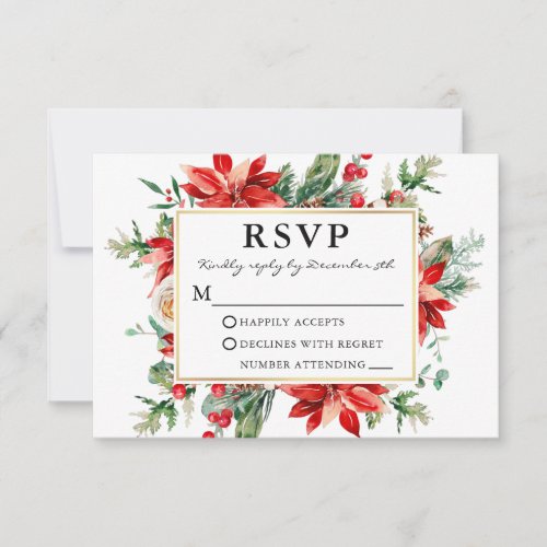 Elegant Watercolor Poinsettia Floral Wedding RSVP Card