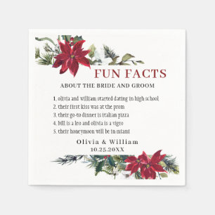 Elegant Watercolor Poinsettia FUN FACTS Wedding Napkins