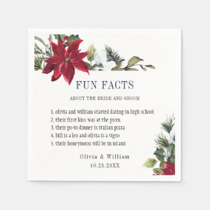 Elegant Watercolor Poinsettia FUN FACTS Wedding Napkins