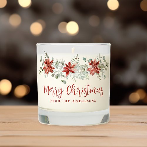 Elegant Watercolor Poinsettia Greenery Garland Scented Candle