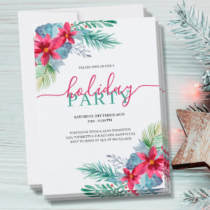 Elegant Watercolor Poinsettia Holiday Party Invitation