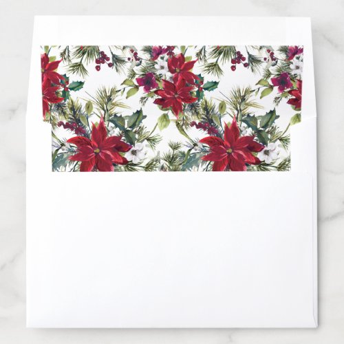 Elegant Watercolor Poinsettia Pattern Holiday Envelope Liner