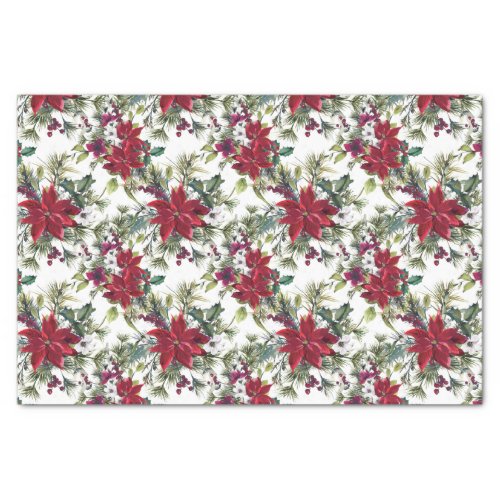 Elegant Watercolor Poinsettia Pattern Holiday Tissue Paper