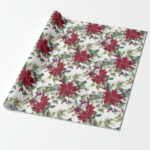 Elegant Watercolor Poinsettia Pattern Holiday Wrapping Paper