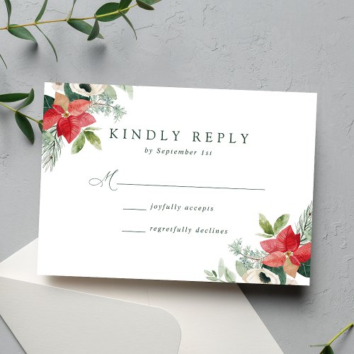 Elegant Watercolor Poinsettias Winter Wedding RSVP Card