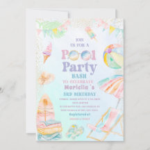 Elegant  Watercolor Pool Party  3rd Birthday  Girl