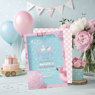 Elegant  Watercolor Pool Party  5th Birthday  Girl Invitation