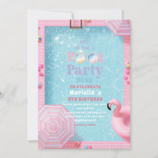 Elegant  Watercolor Pool Party  5th Birthday  Girl Invitation