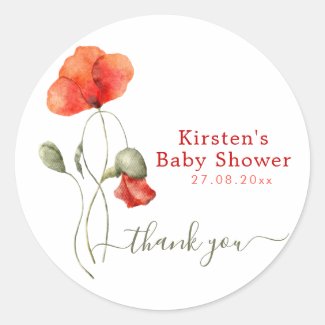 Elegant Watercolor Poppies - Baby Shower Thank You