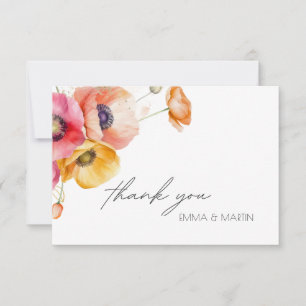 Elegant Watercolor Poppies Floral Wedding Thank You Card