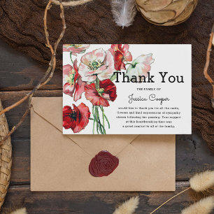 Elegant Watercolor Poppies Funeral Thank You Card