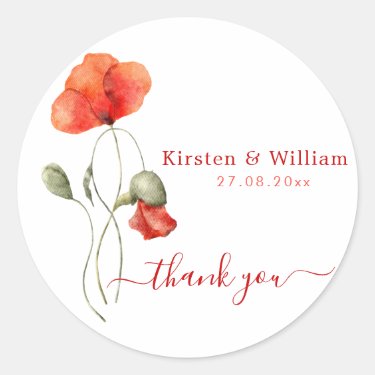 Elegant Watercolor Poppies - Wedding Thank You