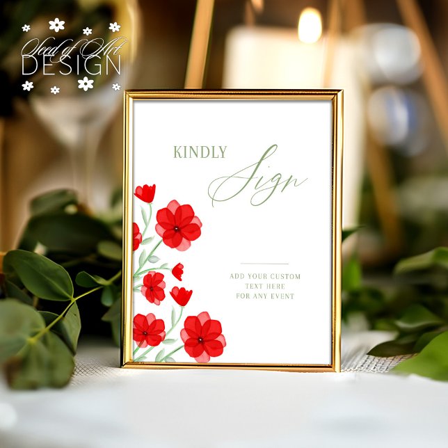 Elegant Watercolor Poppy Floral Guest Book Sign (Creator Uploaded)