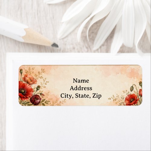 Elegant Watercolor Poppy Garden Address Label