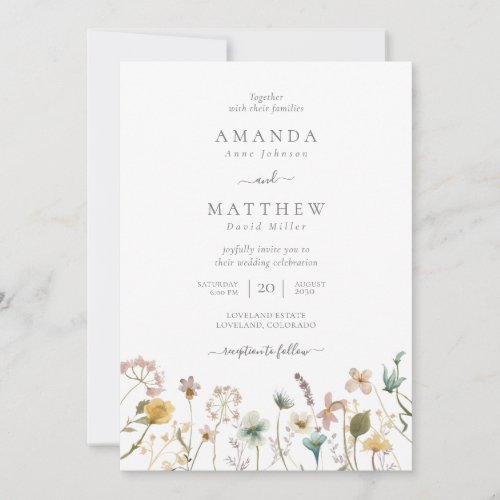 Elegant Watercolor Pressed Flowers Wedding Invitation
