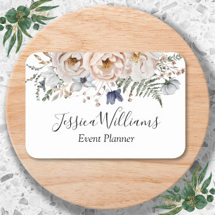 Elegant Watercolor Pretty Beige Blue Floral Name Tag