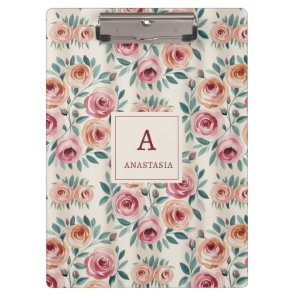 Elegant Watercolor Pretty Floral Monogram Clipboard