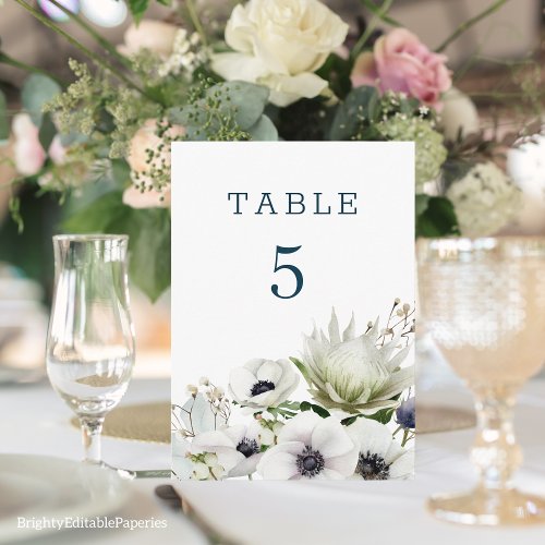 Elegant Watercolor Protea Table Number Cards