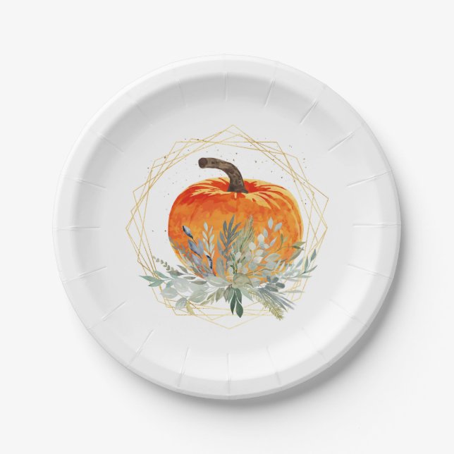 Elegant Watercolor Pumpkin Paper Plates (Front)