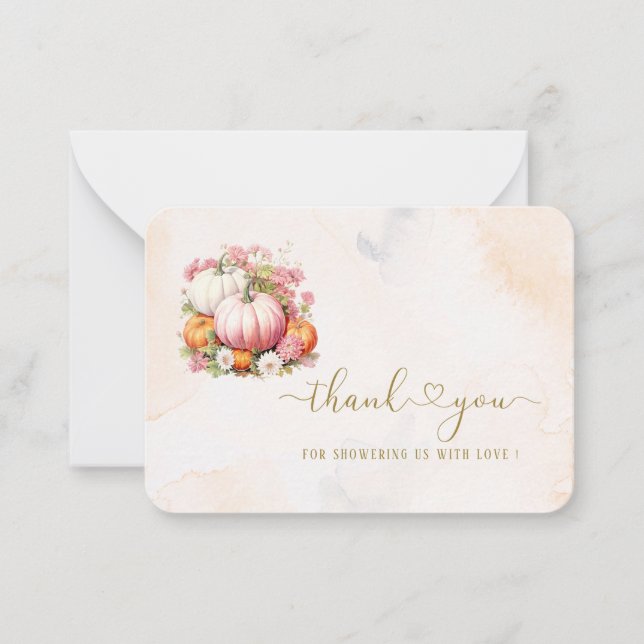 Elegant  Watercolor Pumpkin thank you baby shower Note Card (Front)