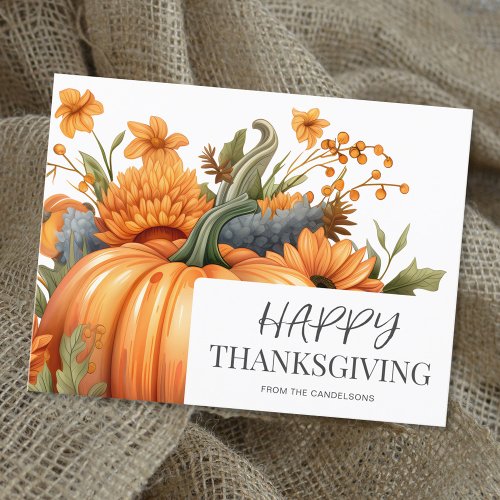 Elegant Watercolor Pumpkin Thanksgiving  Holiday Postcard