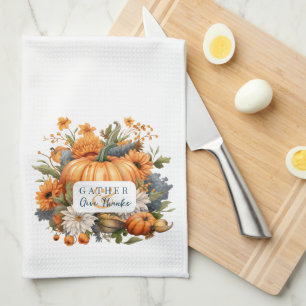 Elegant Watercolor Pumpkin Thanksgiving Kitchen Towel