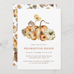 Elegant Watercolor Pumpkins Thanksgiving Dinner Invitation