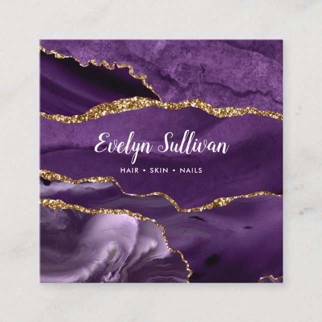 elegant watercolor purple agate  square business card (Front)