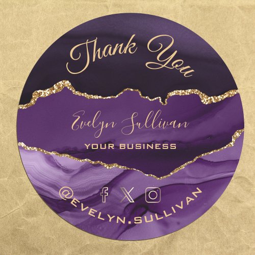 elegant watercolor purple agate Thank you Classic Round Sticker