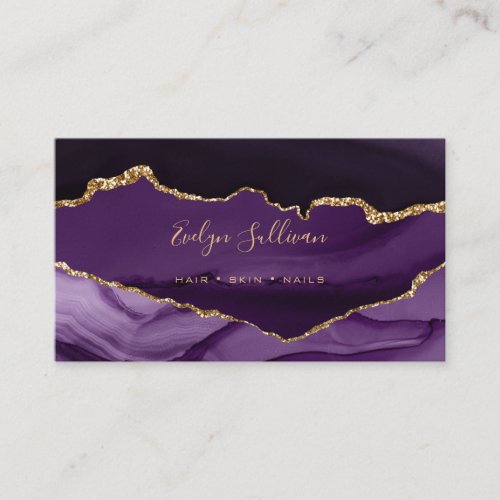 elegant watercolor purple and gold agate business card