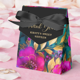 Elegant Watercolor Purple and Teal Flowers Pattern Favor Boxes