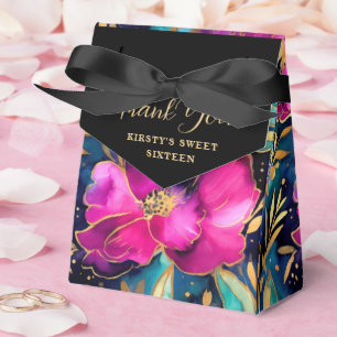 Elegant Watercolor Purple and Teal Flowers Pattern Favor Boxes
