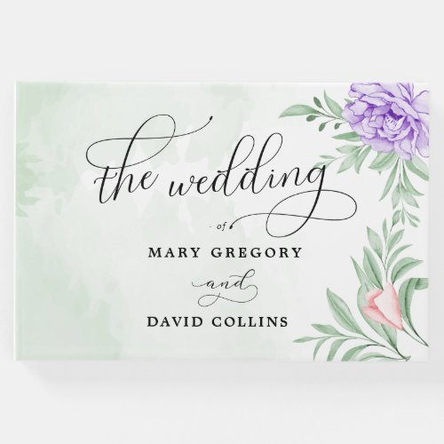 Elegant Watercolor Purple Blooms Bouquet Wedding Guest Book