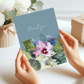 Elegant Watercolor Purple Blue Floral Thank You Card