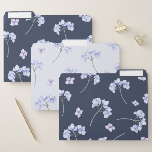 Elegant Watercolor Purple Blue Hydrangeas Pattern File Folder