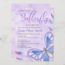 Elegant Watercolor Purple Butterfly Baby Shower  Invitation